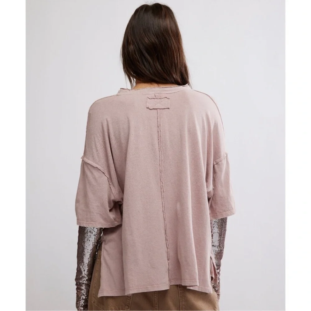 NWT FREE PEOPLE We The Free Mauve Nellie Sequin Twofer Top T Shirt SZ: S - Picture 6 of 9